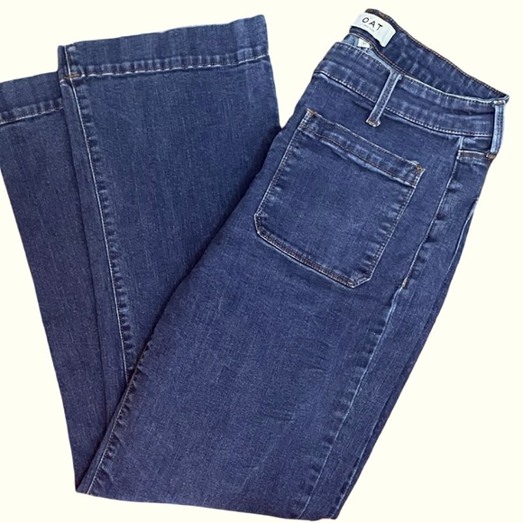 OAT New York Wide Leg Wide Hem Button Close Sailor Style Blue Denim Jean Size 29 - Picture 7 of 10